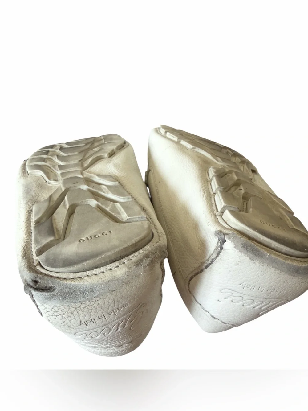 Vintage Gucci Men's White Leather Slip-On Loafers Sz 8.5 Quiet Luxury Summer